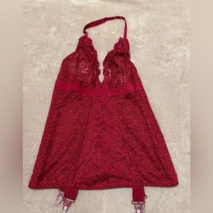 Victoria's Secret Plunge Front Lace Halter Corset Garter Slip Sz Small